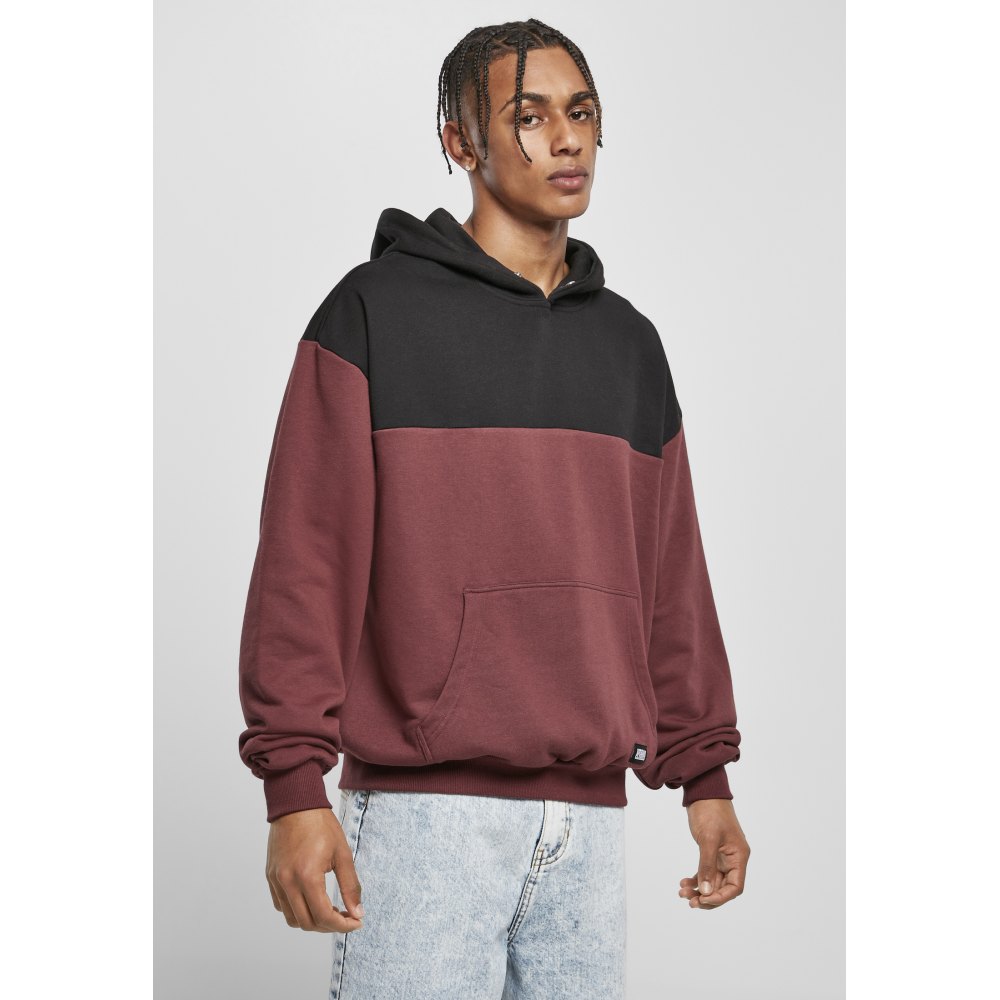 Urban Classics - Upper Block Hoodie - Burgundy/Black
